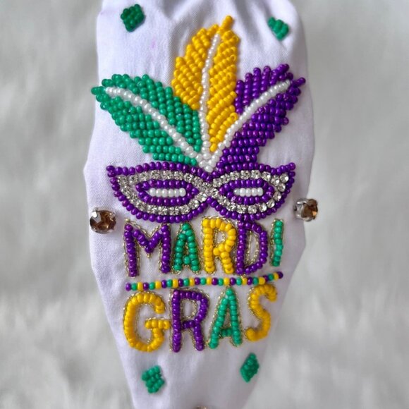 Carnival Mask Mardi Gras Beaded Knotted Headband - Picture 3 of 5